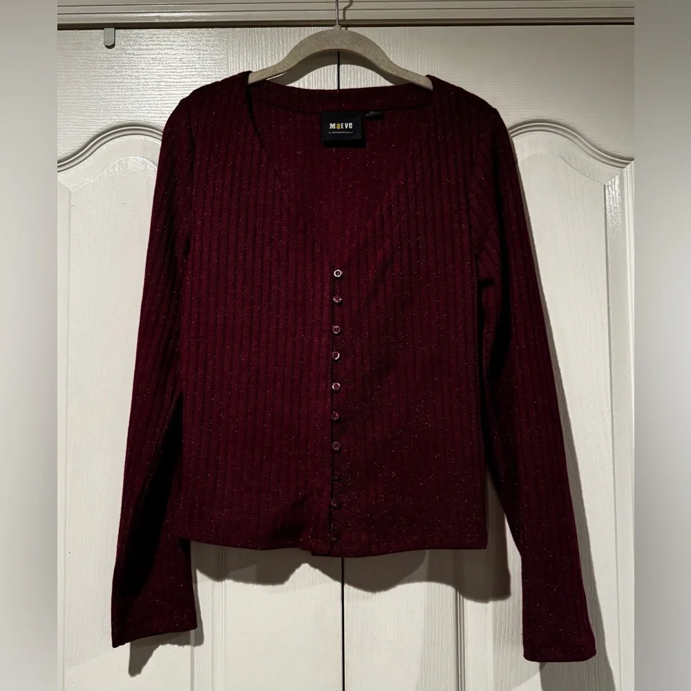 Anthropologie Maeve Fuchsia Sparkly Ribbed Knit Button Down Cardigan - Size S